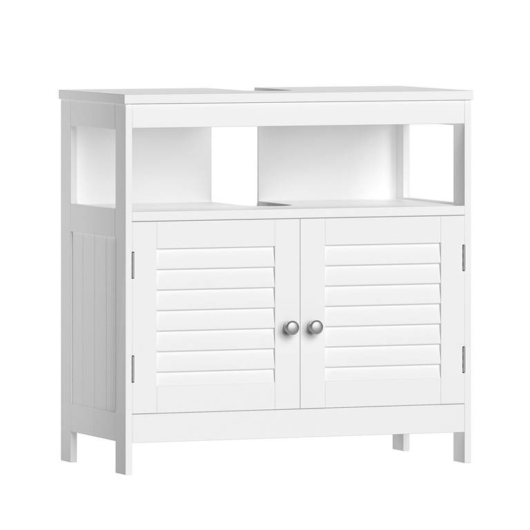 Mueble Bajo Lavabo Blanco 60 cm con 2 Puertas de Lamas y Almacenamiento para Baño