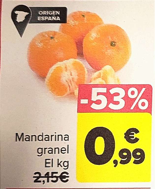 Mandarina granel a 0,99€/kg en Carrefour (08/03 al 10/03)