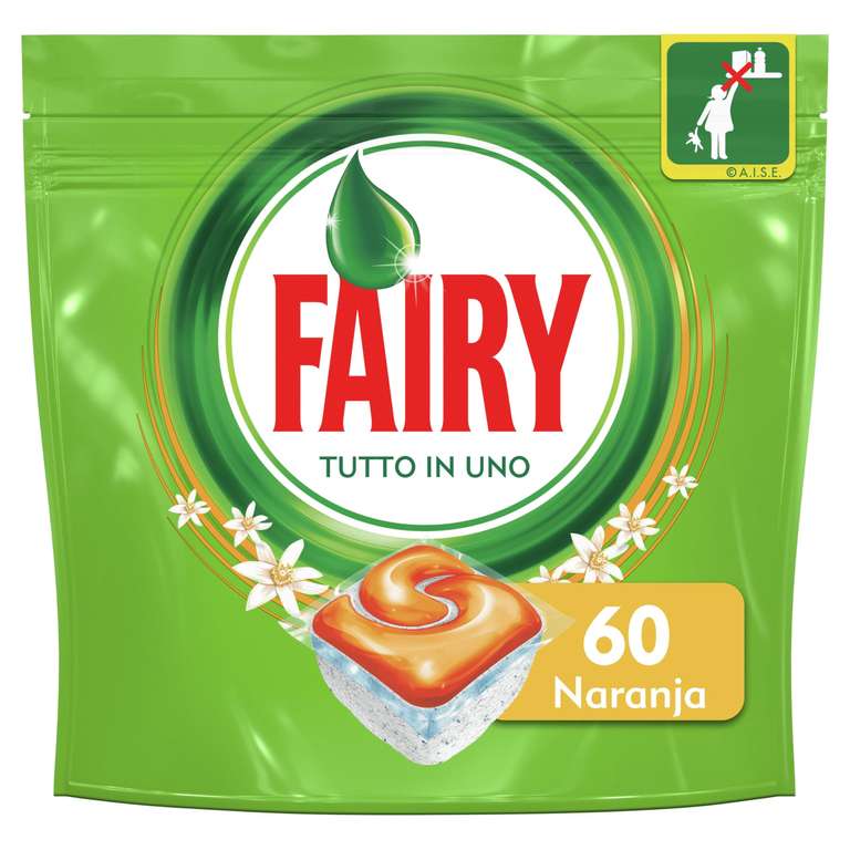 180 Cápsulas Fairy Todo En 1 Cápsulas de Lavavajillas Naranja, 3x Pack de 60 unidades. (6'76€/pack-0'11€/cáps)