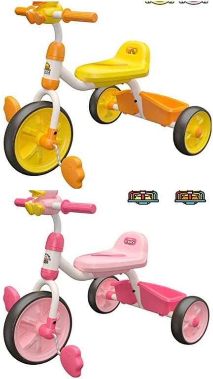 Triciclo para Niños de 18-36 Meses, Bicicleta con Pedales, Respaldo y Cesta (Rosa o Amarillo)