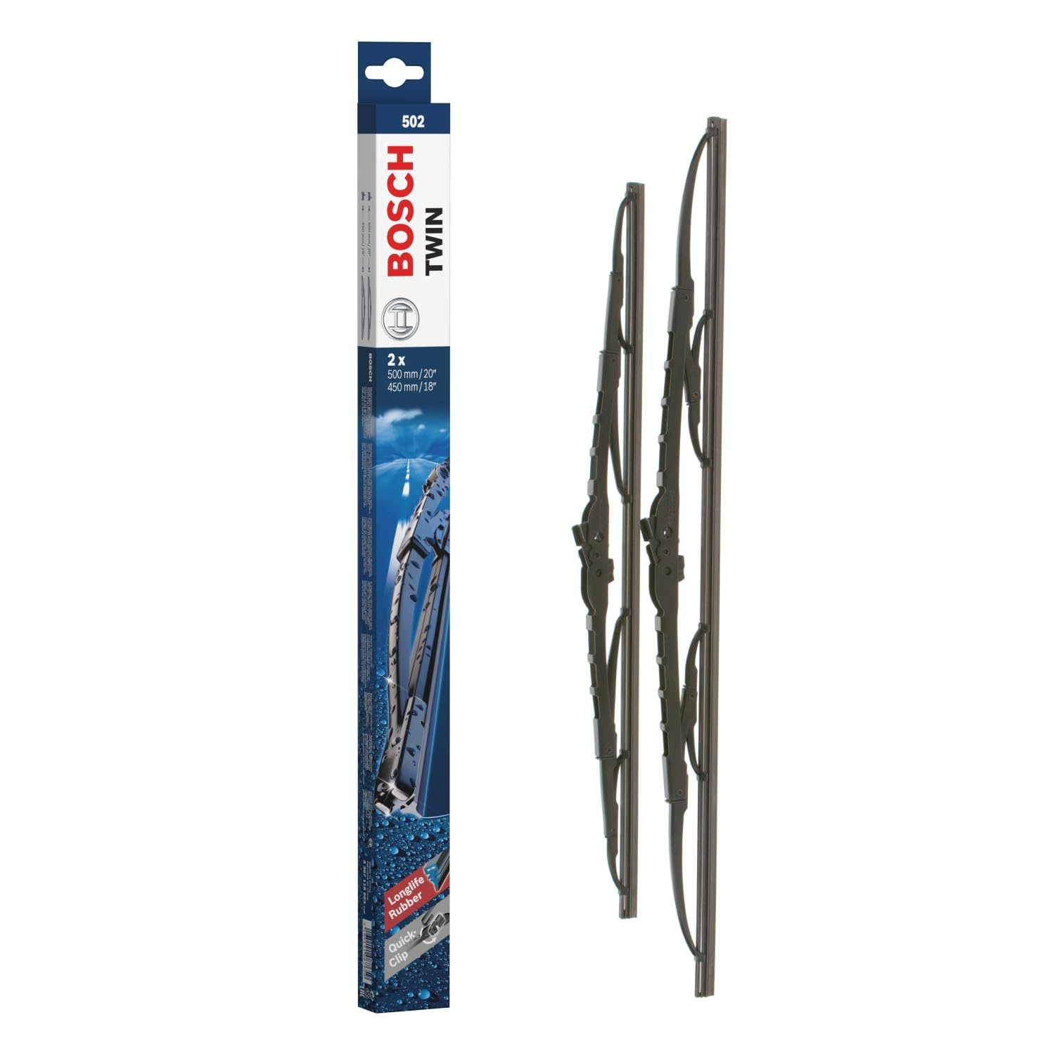 Bosch Twin 502 Limpiaparabrisas Frontal - con Adaptador Quick-Clip Premontado, 50 cm / 45 cm