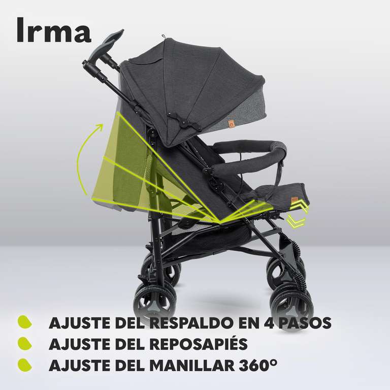 LIONELO Cochecito de bebé de Irma, hasta 15 kg, ligero y moderno, reclinable, plegable, ruedas grandes 6", cesta grande, bolsa, mosquitera