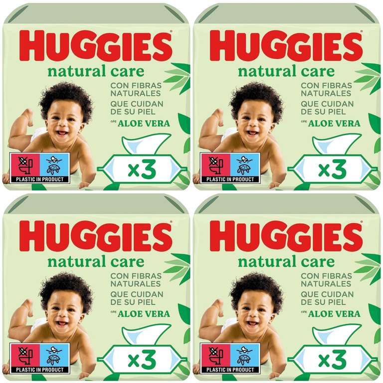 4 X Huggies Natural Care Toallitas para Bebé - 4 Packs de 3 paquetes de 56 unidades (672 Toallitas)