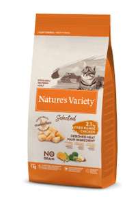 Nature's Variety Selected, Pienso para Gatos Adultos Esterilizados, Sin cereales, con Pollo campero deshuesado, 7kg, 1 unidad