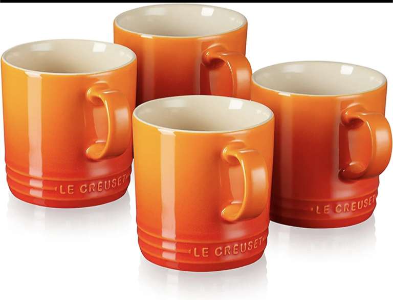 Le Creuset Tazas de cerámica de gres, Set de 4, 350 ml cada una, Naranja Volcánico