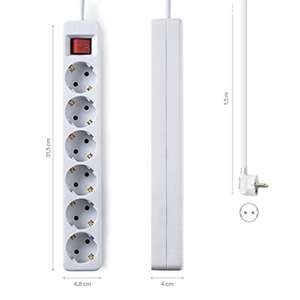 Regleta 6 tomas con interruptor / hasta 3500W / Protección Infantil / Cable 1,5 m. / Blanco [protección electrónica contra cortocircuitos].