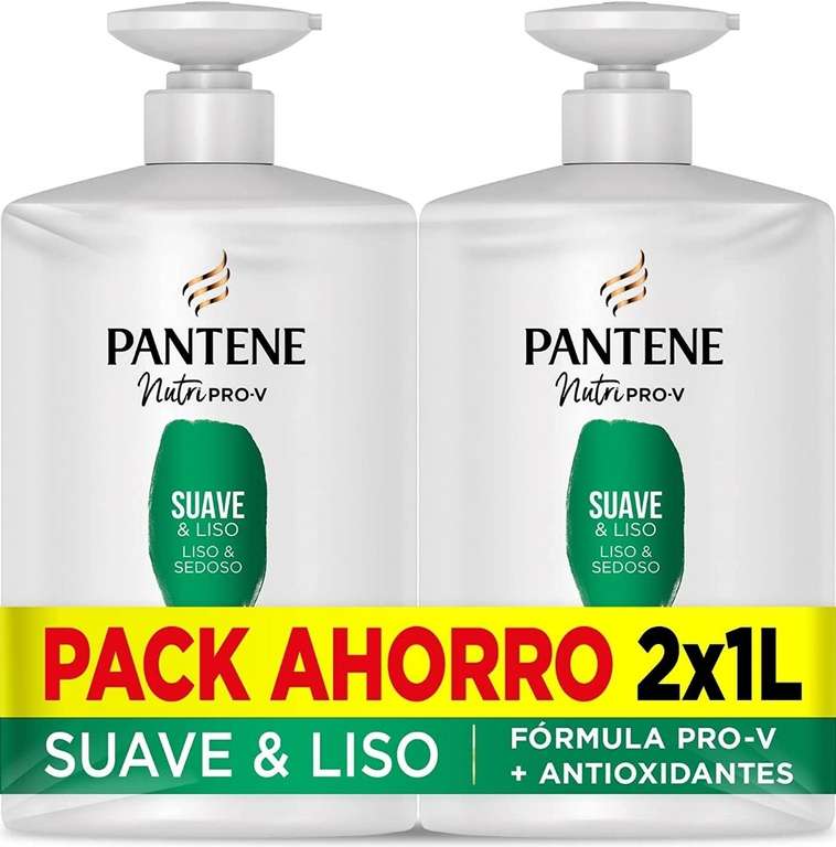 Pantene Champú Suave & Liso Nutri Pro-V, fórmula Pro-V + antioxidantes, con vitaminas para el cabello, 1 litro x 2