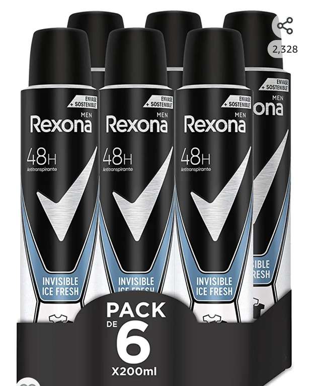 Rexona Invisible Desodorante Aerosol Antitranspirante para hombre Ice 200ml - Pack de 6