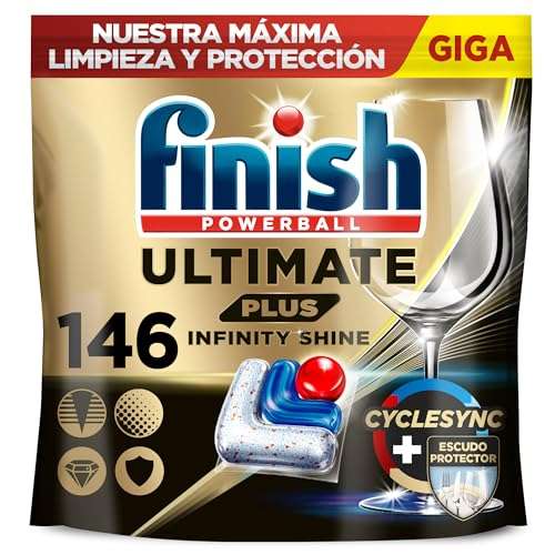 146 pastillas Finish Ultimate Plus Infinity Shine, Pastillas para el Lavavajillas, Limpieza intensiva, brillo diamante + protección vajilla