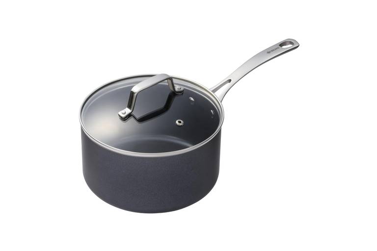 Cacerola Cerámica Kyocera CSP-08 de 20cm (Antiadherente, Sin PFAS/PTFE, Mango Inox, Tapa de Cristal)