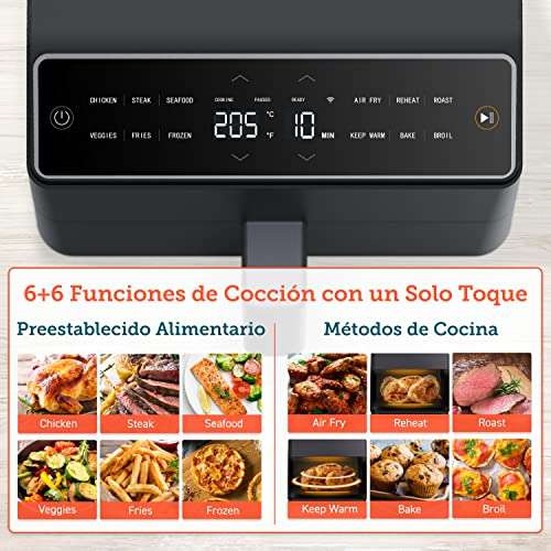 COSORI Freidora de Aire Wifi 6,4 L, Air Fryer con Doble Resistencia, 60+  Recetas de App Creadas por Chef en Español, Freidora sin Aceite con 12