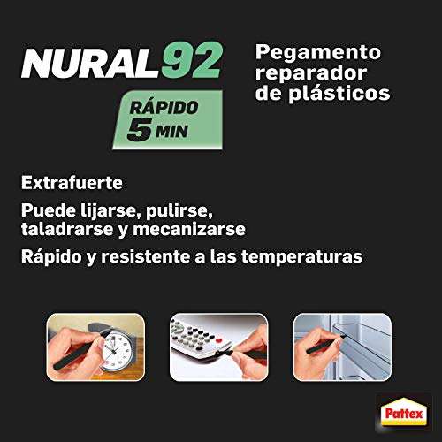 Pattex Nural 92 Pegamento reparador de plásticos, cola para pegar plástico, cola resistente a líquidos y a la temperatura, 2 x 11 ml