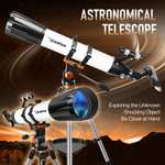 Dianfan 90/800 (32X-240X) Telescopio Astronómico Profesional Telescopio Refractor ,con Trípode Inoxidable y Adaptador para Teléfono, Bolsa