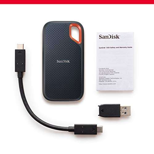 SanDisk Extreme 2TB portable NVMe SSD, USB-C, up to 1050MB/s read & 1000MB/s write speed, water & dust-resistant