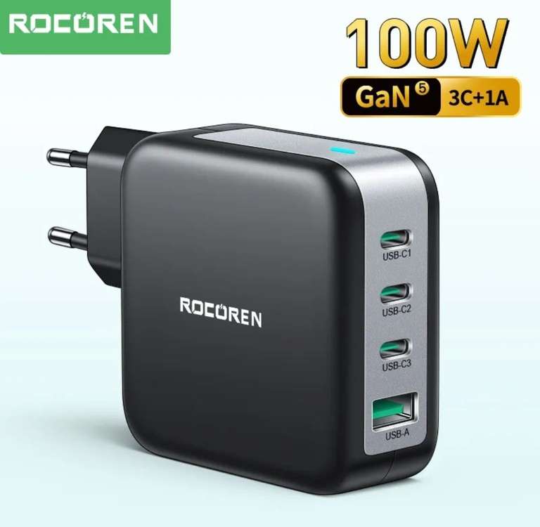 Rocoren-cargador rápido USB tipo C 100W GaN, PD QC 4,0 3,0