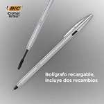 BIC Cristal Re'New Bolígrafo de metal recargable, pack de 2 bolígrafos + 4 recargas, tinta azul y negro