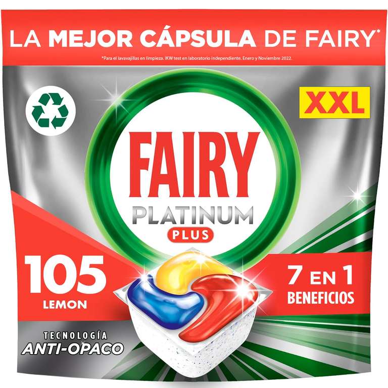 Fairy Platinum Plus Todo en Uno Pastillas Lavavajillas, 105 Capsulas Lavavajillas (5 x 21) - (19,44 con Compra Recurrente)