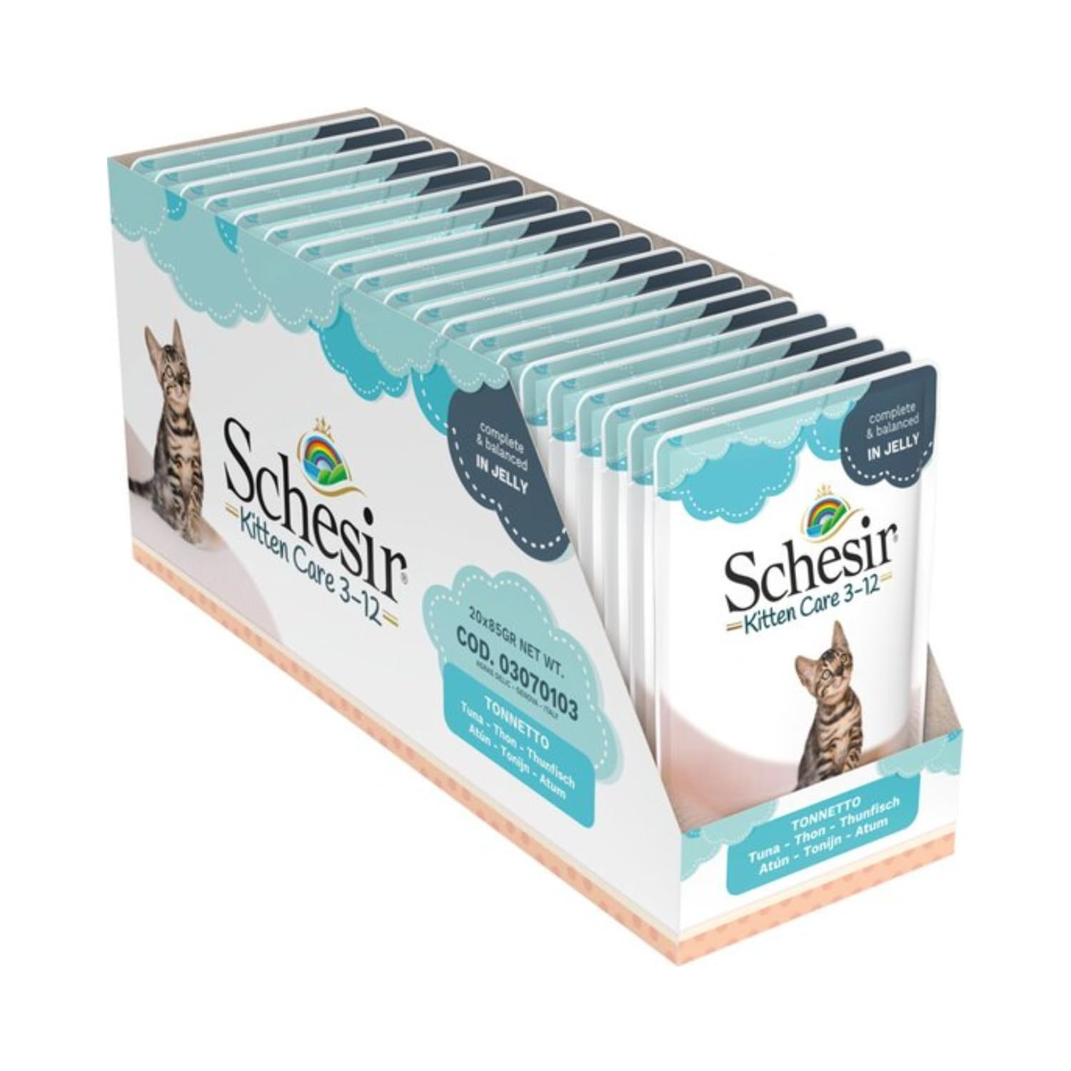 Schesir, Comida Húmeda para Gatitos, Sabor bacoreta en gelatina Blanda