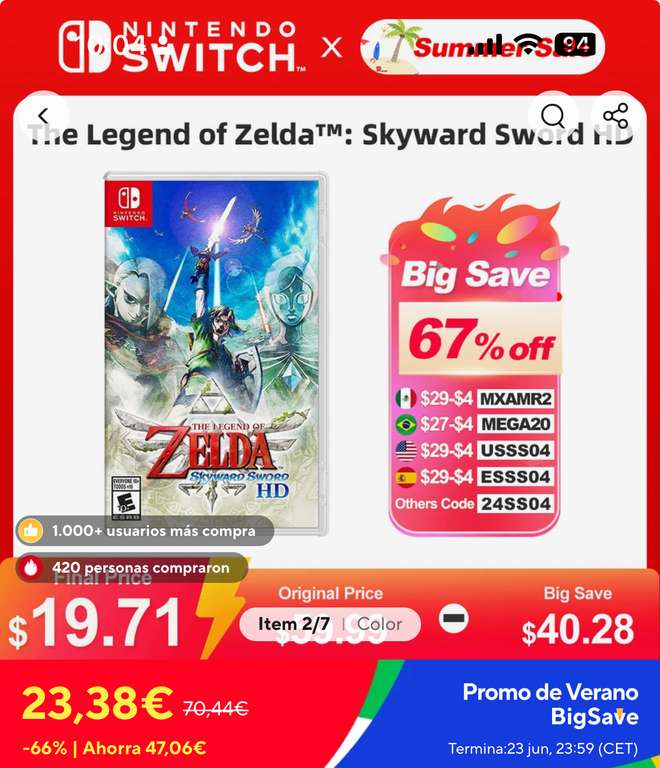 The legend of Zelda Skyward Sword HD para Nintendo Switch