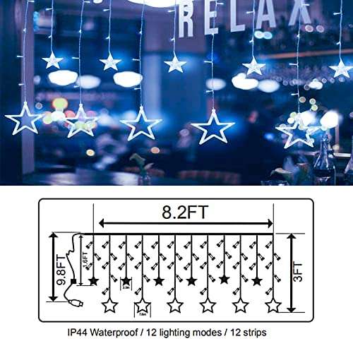 138 LED Luces de Navidad Cortina de Estrella Guirnalda de Luces de Cadena Estrellada con Función de Ritmo Musical