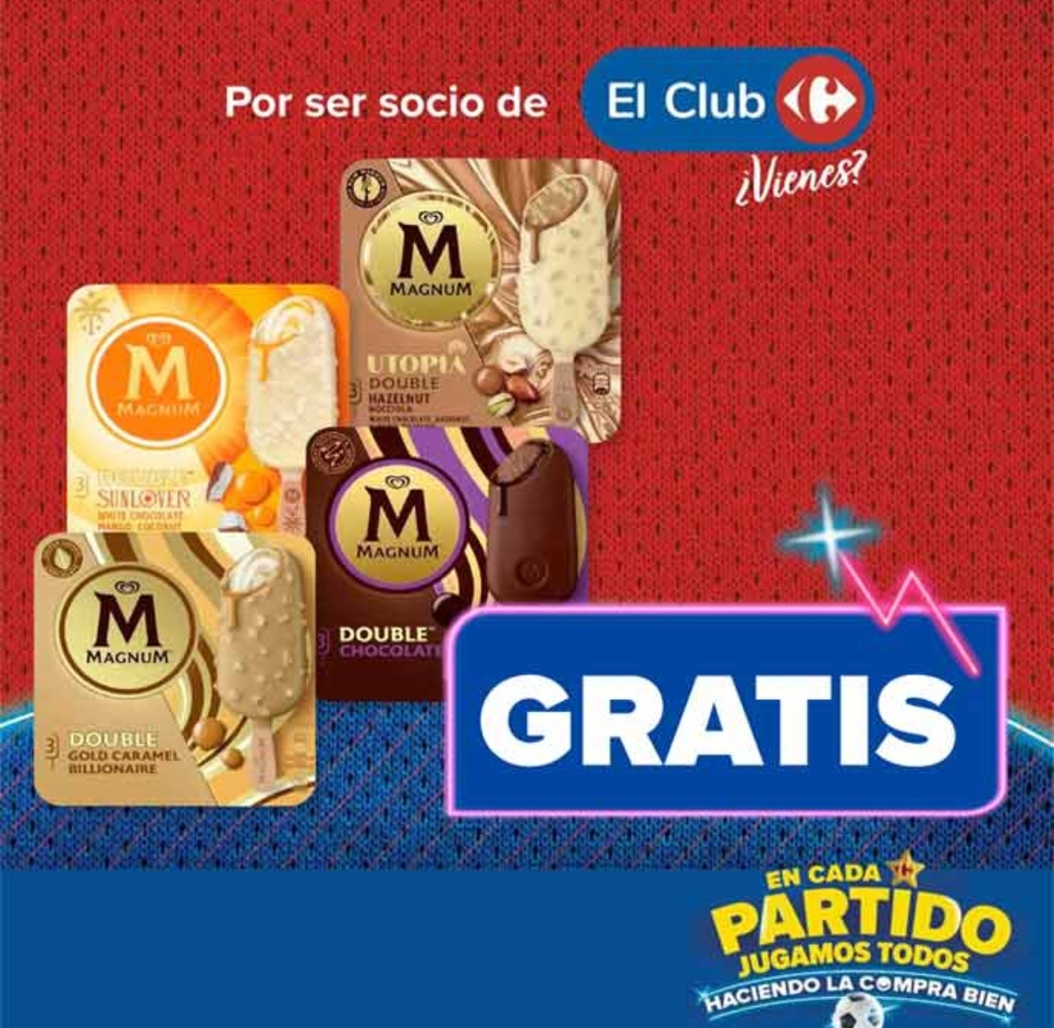 Carrefour: ¡Pack Magnum x3 GRATIS + 2ª unidad al 50%! 1,25€ por caja