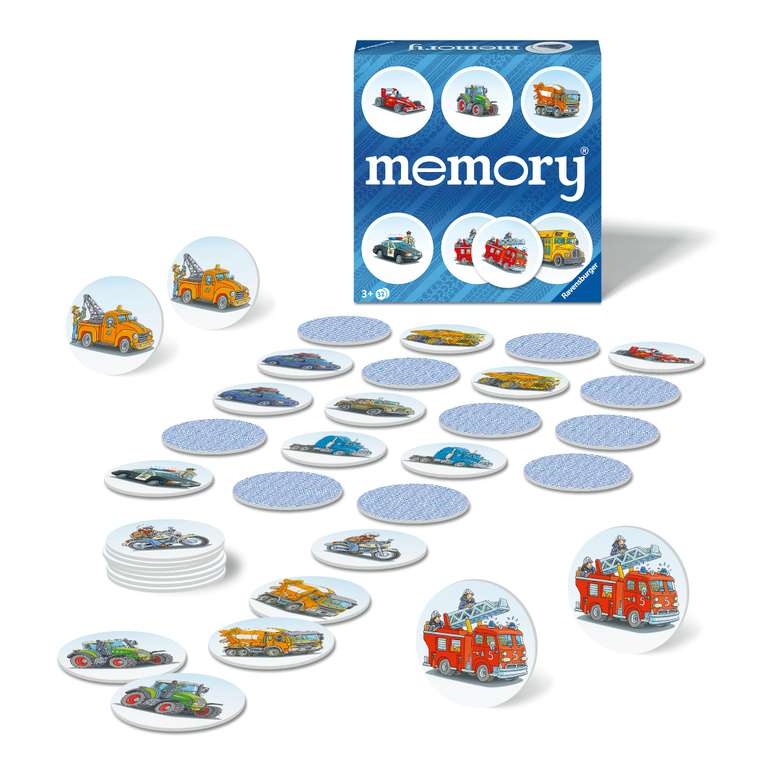 Ravensburger - Memory Versión Vehículos, 64 Tarjetas, Juegos de Mesa, 3+ Años