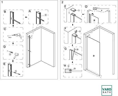 Mampara de ducha FIJA VAROBATH Negro - Vidrio 8MM Serigrafiado Vinilo LINE - Tratamiento antical INCLUIDO. 90x200cm