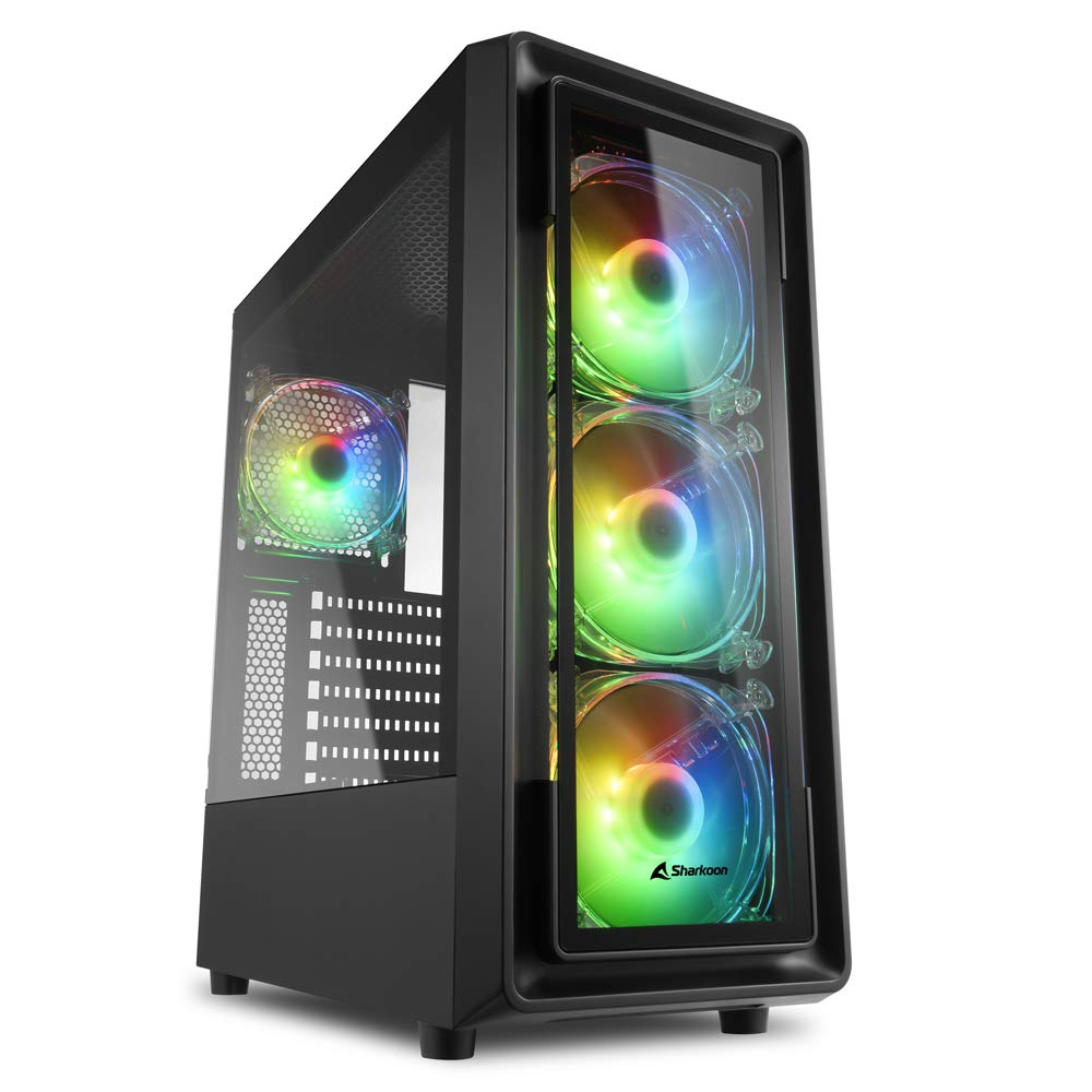 Caja PC Sharkoon TK4 RGB Negro (semitorre ATX, frontal y lateral cristal templado, 4 ventiladores RGB 120mm incluidos, USB 3.0, filtros)