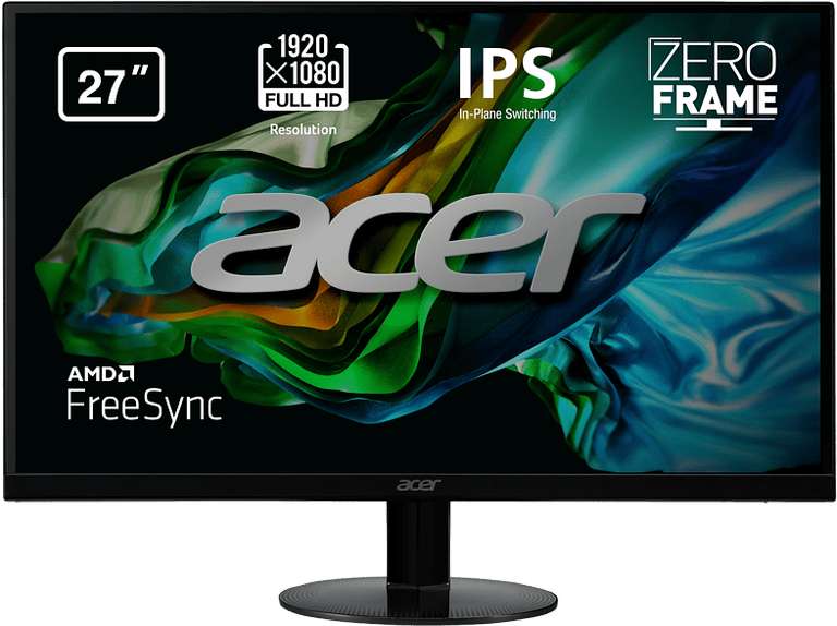 Monitor - Acer SA270Abi, 27" Full HD, 75Hz HDMI, 60Hz VGA, Tiempo de respuesta 4ms, Pantalla LED, FreeSync, Zero Frame