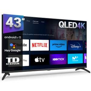 Smart TV 43 pulgadas QLED 4K Hey Google Official Assistant Televisor Android 11 - TD Systems K43DLC19GLQ
