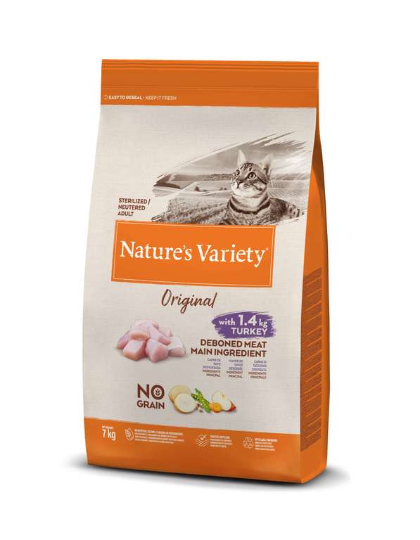 Nature's Variety Original No Grain, Pienso para Gatos Adultos  Esterilizados, Sin cereales, con Pavo deshuesado, 7kg » Chollometro
