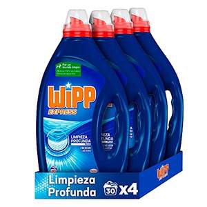 Wipp Express Limpieza Profunda Plus Frescor Activo, Detergente Líquido para Lavadora, 30 Lavados - Pack de 4, Total: 120 Lavados