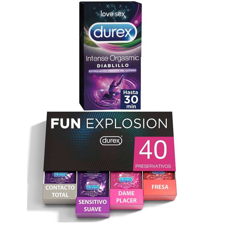 40 condones Durex , 10 de cada tipo y anillo vibrador