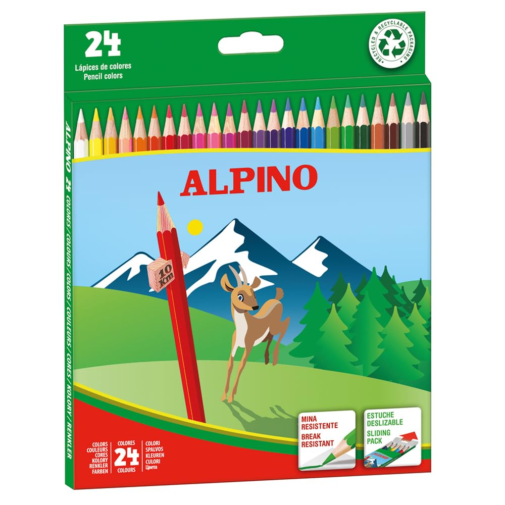 Alpino Lápices de Colores 24 Unidades | Lápices de Colores para Niños | Dibuja y Colorea con Colores Vivos y Brillantes | Material Escolar
