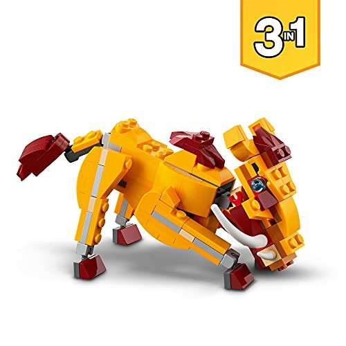 LEGO Creator 3en1 León Salvaje, Avestruz y Jabalí, Juguetes de Animales para Niños 7 Años con Figuras, Set de construcción