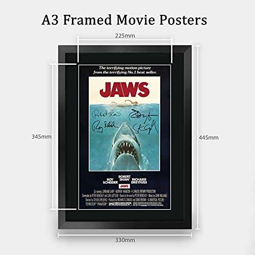 Cuadro "Tiburón" Enmarcado - Trading Jaws A3 Enmarcado [Firmado por Rob Scheider, Robert Shaw y Richard Dreyfuss]