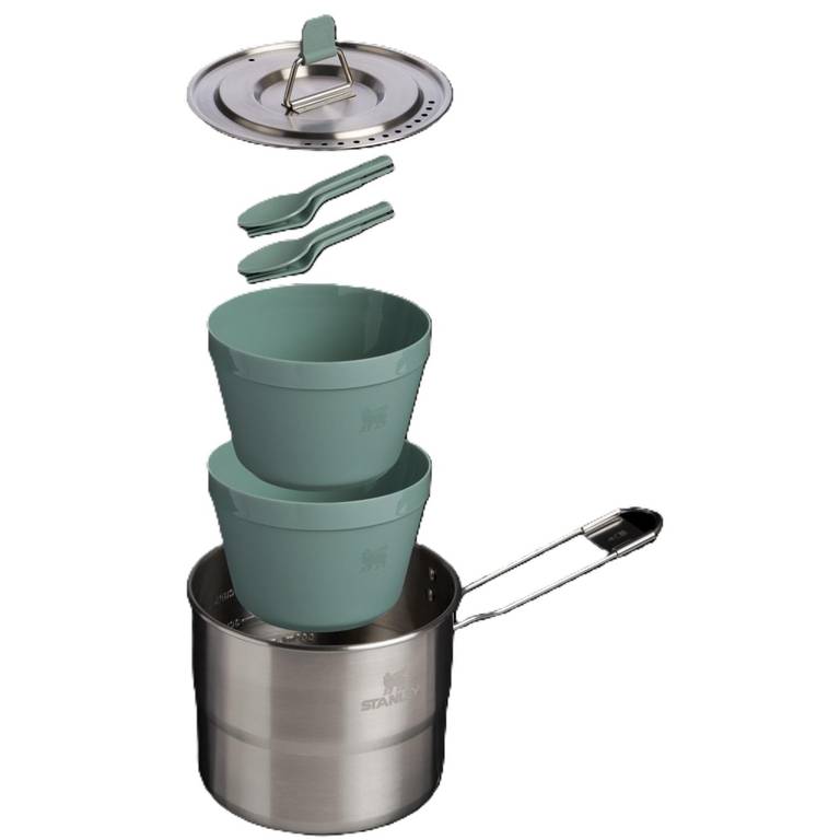 Stanley 1913 Wildfare Go Two Bowl Cookset 1.1L – Juego de Cocina de Camping de 6 Piezas – Olla de Acero Inoxidable con Tapa