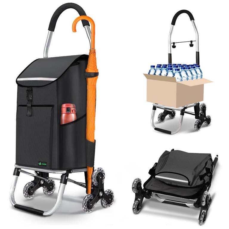 VOUNOT Carrito Compra Plegable de Aluminio, Carro de la Compra 6 Ruedas con Bolsa Oxford Desmontable y Ganchos, 58L