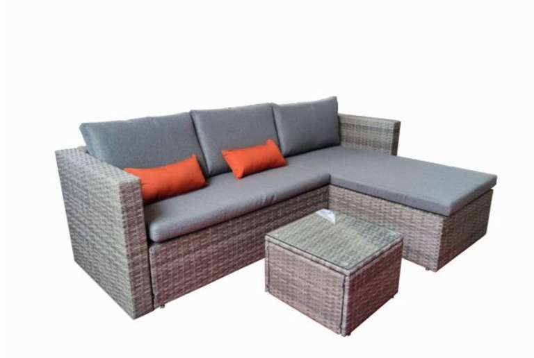 Sofa Chaise Longue de Ratan + Mesa. Modelo MS029-1-GR, Muebles de Jardin y Terraza