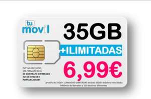 35GB Datos Móvil + Llamadas ilimitadas solo 6.99€ (Sin permanencia)(Prepago o Contrato)