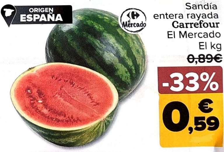 Sandía rayada origen España Carrefour El Mercado