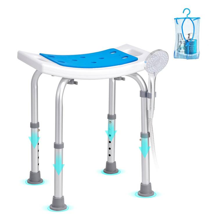 VEVOR Asiento de Ducha Antideslizante Altura Ajustable 360-490 mm Taburete de Ducha Carga de 158,8 kg Silla de Ducha de Aluminio y PE,