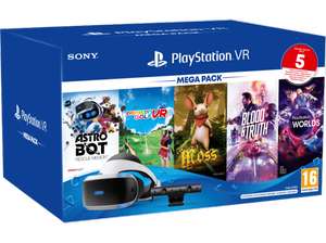Pack VR - Sony PS VR, Para PS4/PS5, Visión 360, Camera, Negro + VRWorld + Astrobot + Golf + Moss + Blood Truth