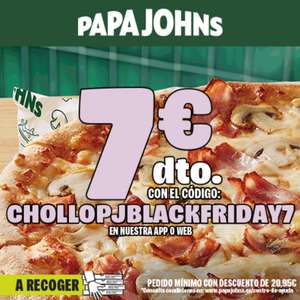 7€ descuento en Papa Johns a RECOGER - Ejemplo: 5 MEDIANAS + 2 CERVEZAS = 20.95€