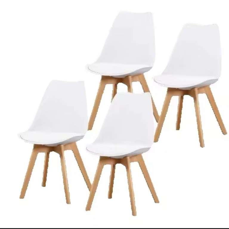 Pack de 4 sillas Fina - Patas de Madera - Estilo nórdico - Blanco