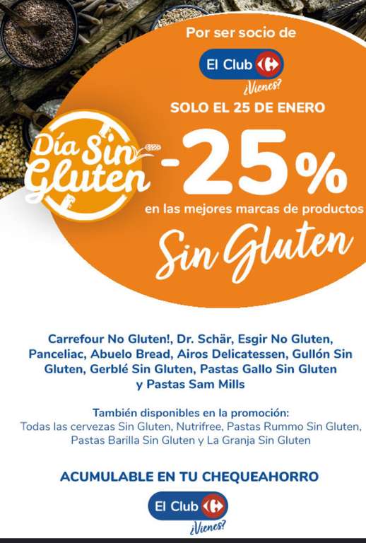 25 de enero Día sin gluten Carrefour (-25% en cheque)