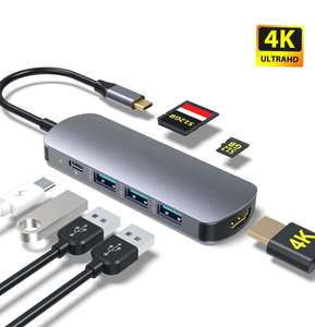 Hub USB C, 7 en 1 Hub USB Multipuerto, con 100W Power Delivery, Puerto HDMI 4K 30Hz, 3 Puertos USB 3.0, Lector de Tarjetas SD/TF