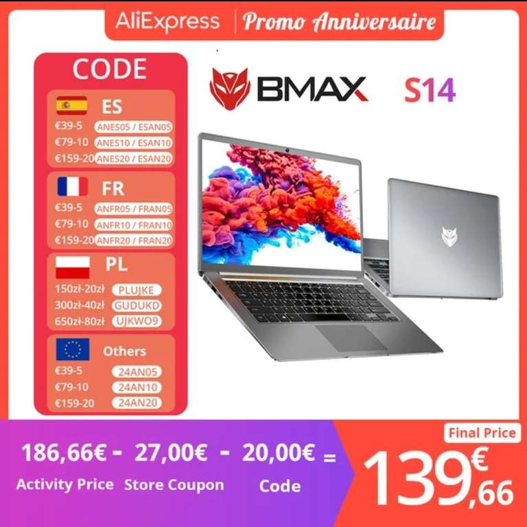BMAX-ordenador portátil S14 de 14 pulgadas, Notebook con Intel N4100, 8GB de RAM, 256GB SSD, Windows 11