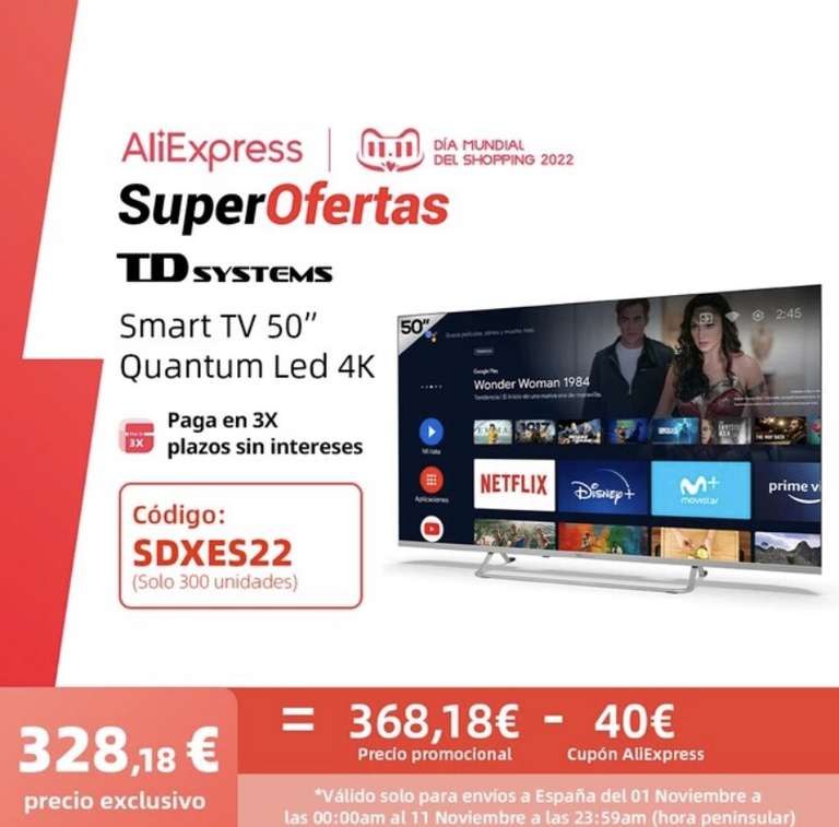 Smart TV Quantum Led 4K de 50 pulgadas (ACTIVO) DESDE ESPAÑA