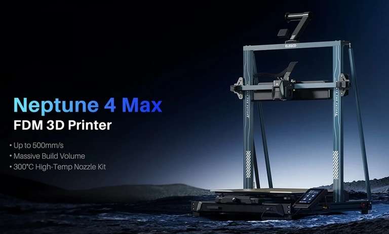 Impresora 3D Elegoo Neptune 4 Max, nivelación automática, 500 mm/s, boquilla de 300°, ventilador de refrigeración, 4WiFi, 420*420*480 mm